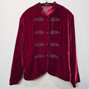 VTG Alexandra Bartlett Velvet Jacket XL Burgundy Asian Inspired Vamp Whimsigoth